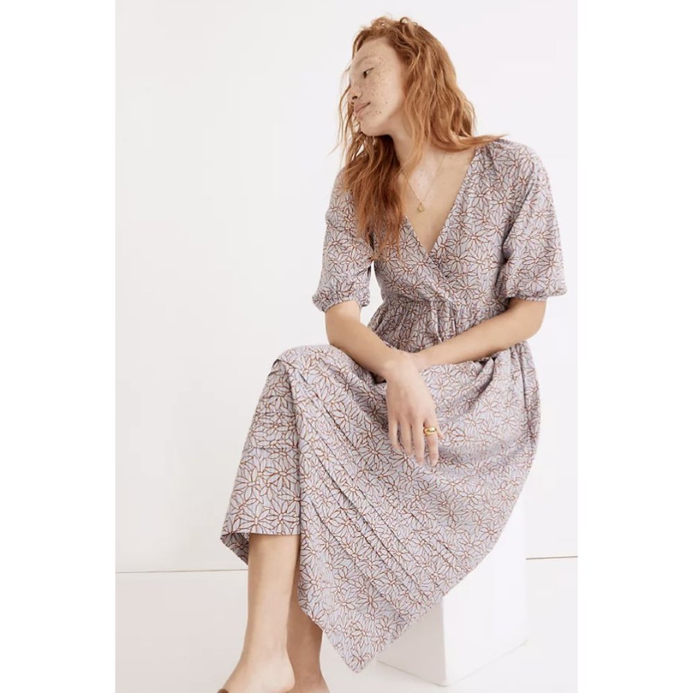 Madewell $135 Marianna Puff-Sleeve Midi Dress Dream On Daisies